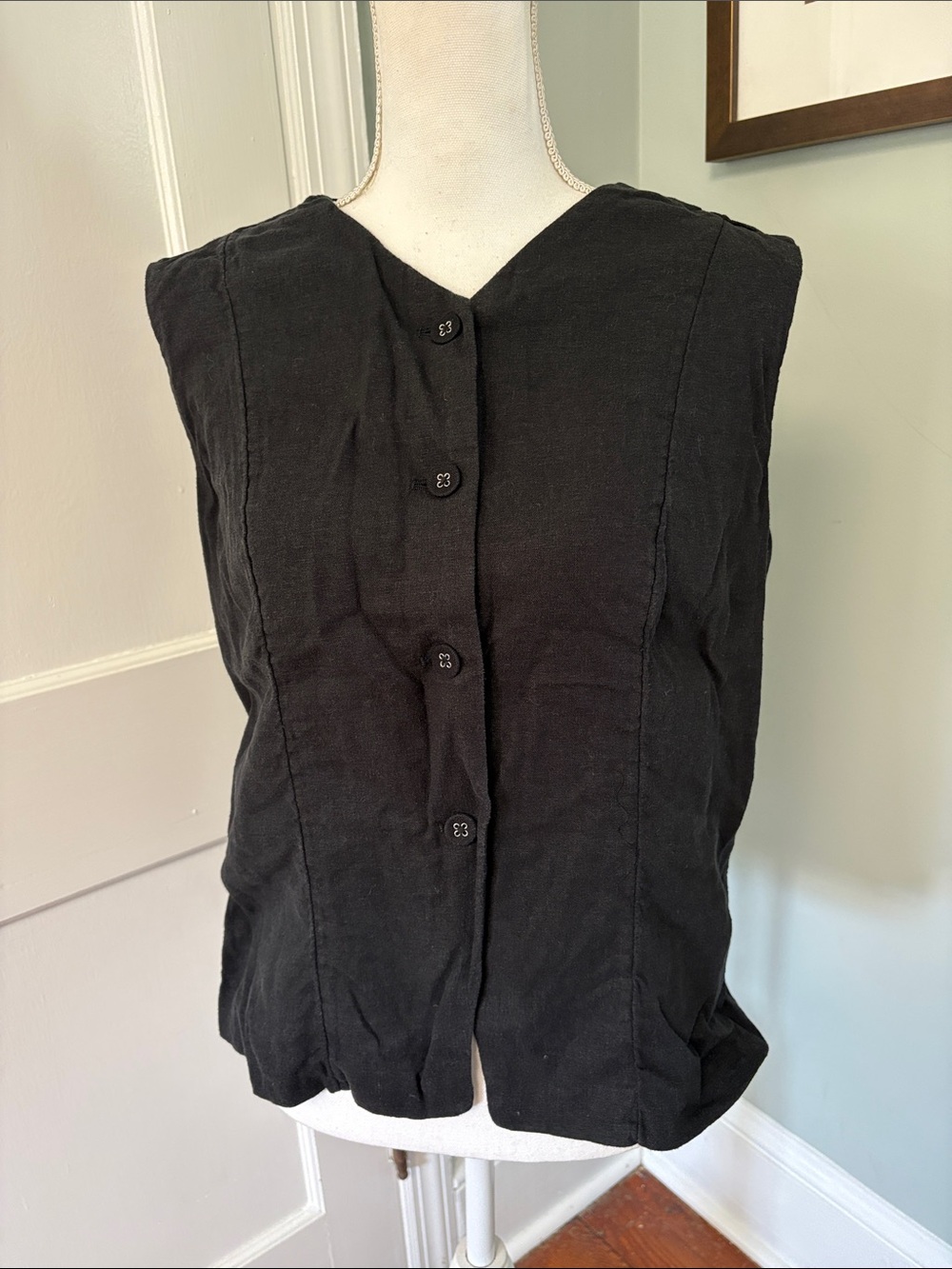 Abercrombie & Fitch Black Sleeveless Button-Front Top Linen Blend Size Large